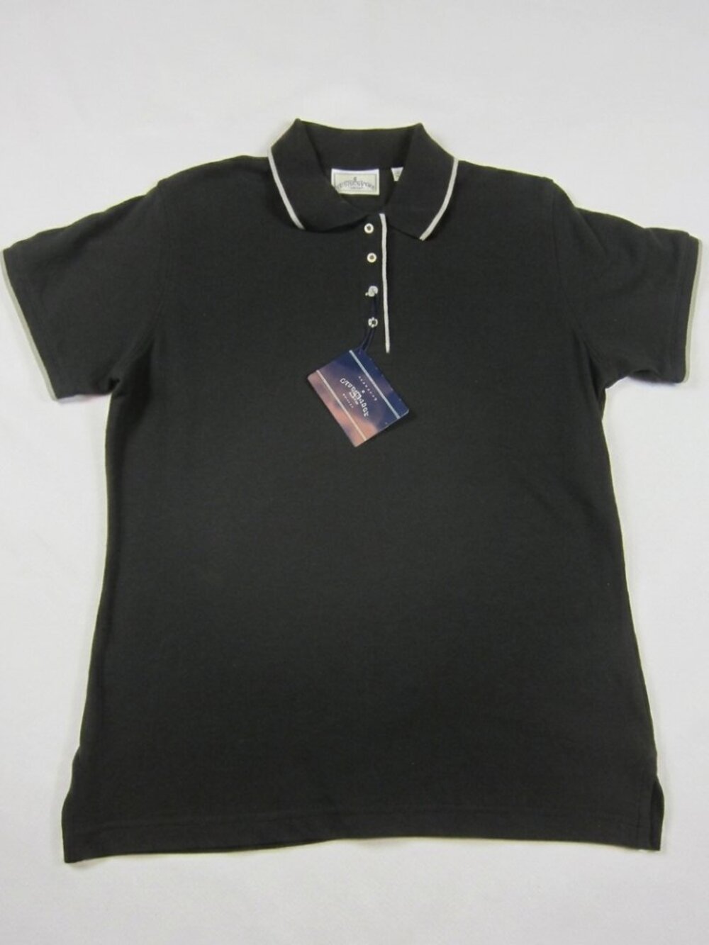 Outer Banks Polo Shirt Women Medium Black Gray Trim NWT 100% Cotton Short Sleeve